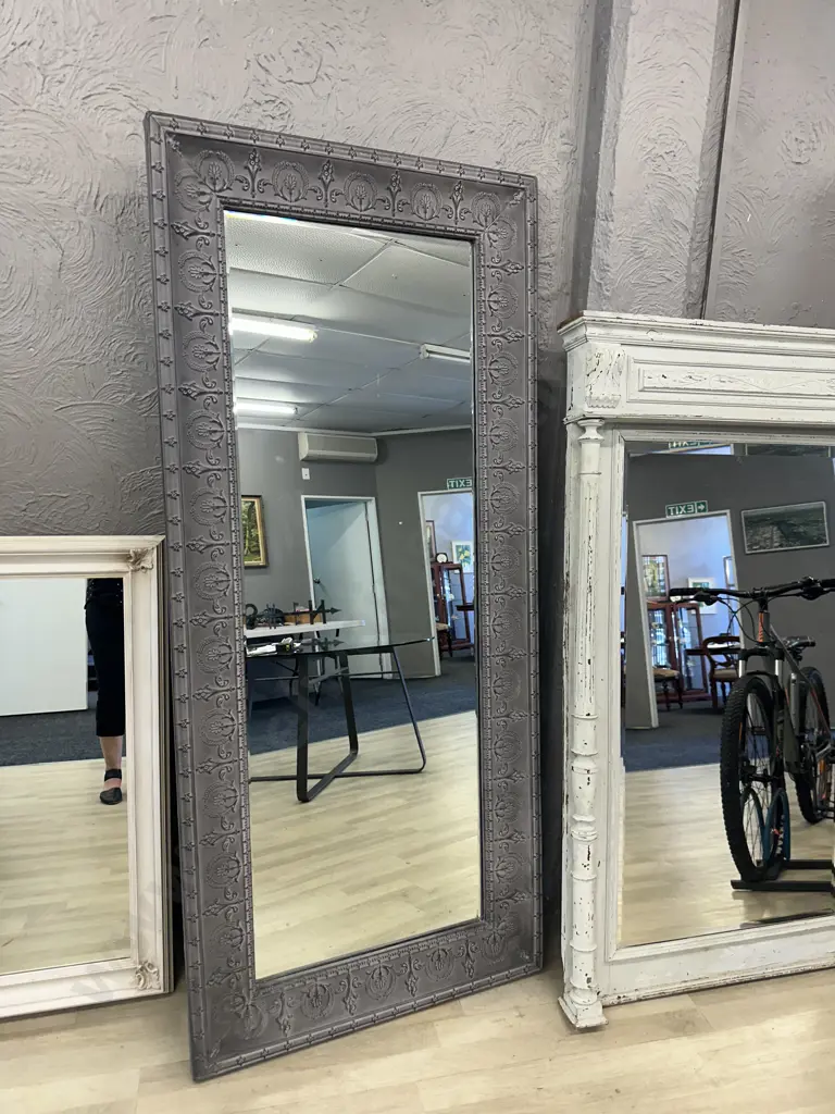 French Style Elegant Metal Embossed Bevelled Wall Mirror. 187 x 83cm Image 1++