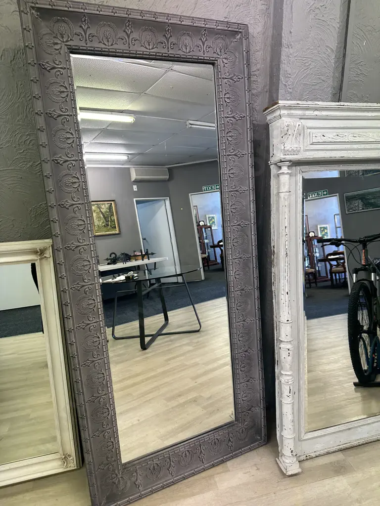 French Style Elegant Metal Embossed Bevelled Wall Mirror. 187 x 83cm Image 1++