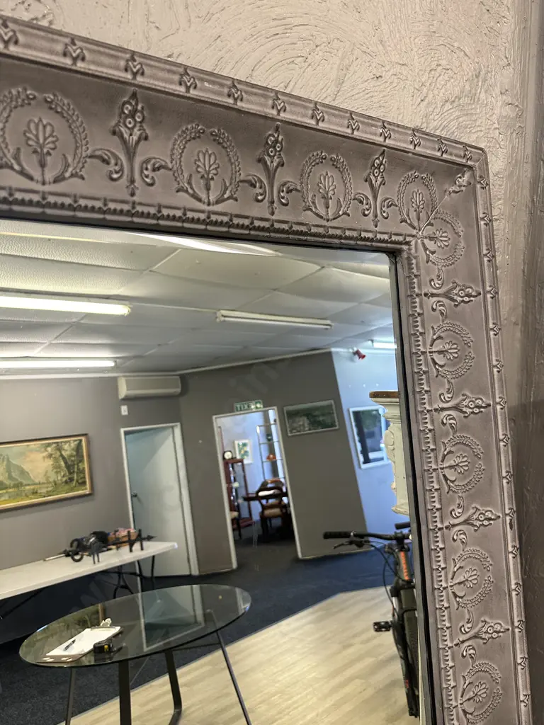 French Style Elegant Metal Embossed Bevelled Wall Mirror. 187 x 83cm Image 1++