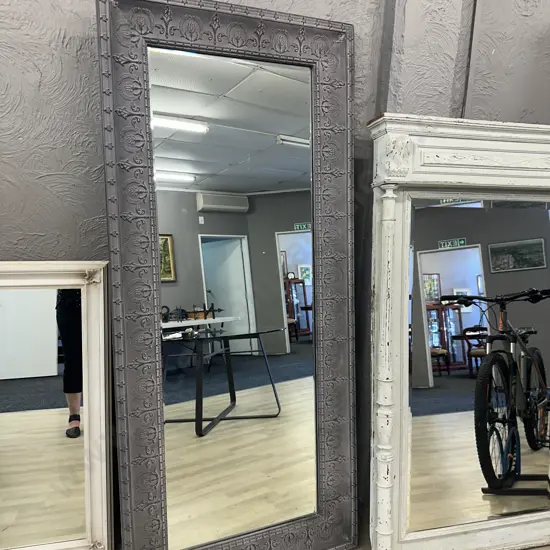 French Style Elegant Metal Embossed Bevelled Wall Mirror. 187 x 83cm