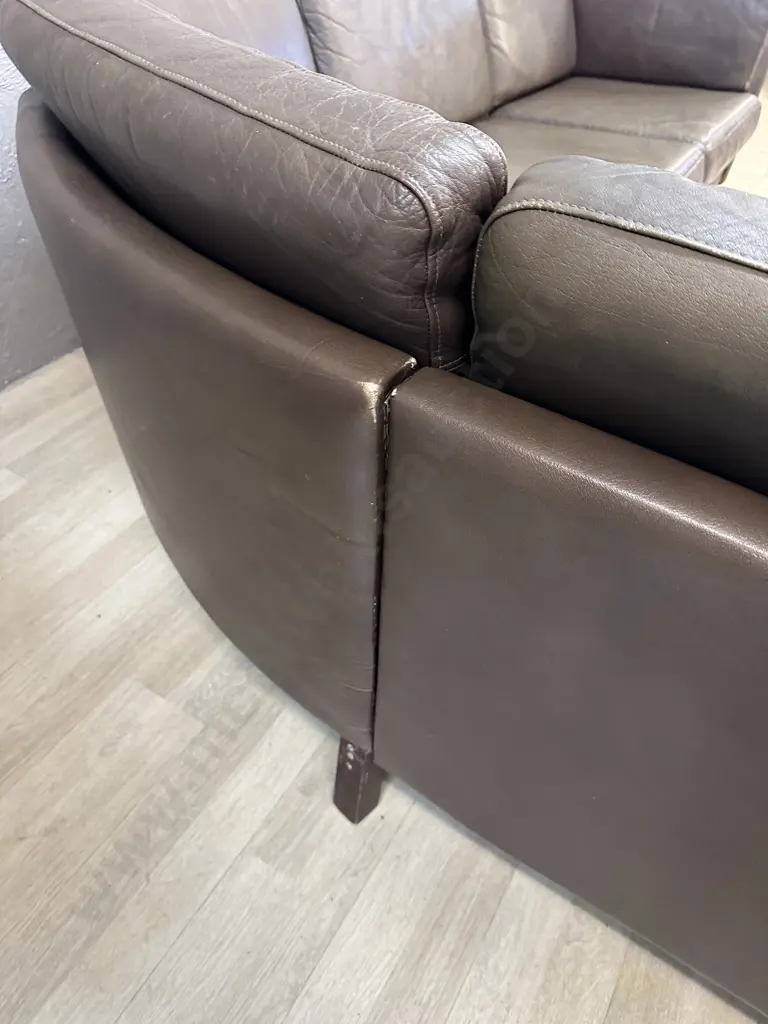 Mid Century Dark Green Leather Corner Sofa - 3 Piece. H80 L280 & 220cm From Corner Image 1++