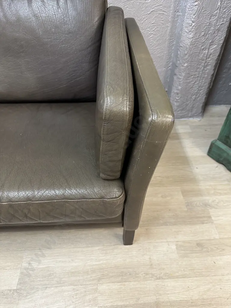 Mid Century Dark Green Leather Corner Sofa - 3 Piece. H80 L280 & 220cm From Corner Image 1++