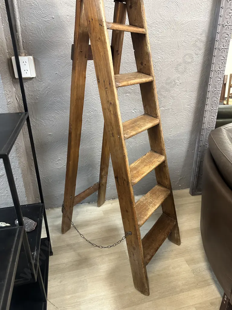 A Vintage Pine Seven Tread Step Ladder. H157cm Image 1++