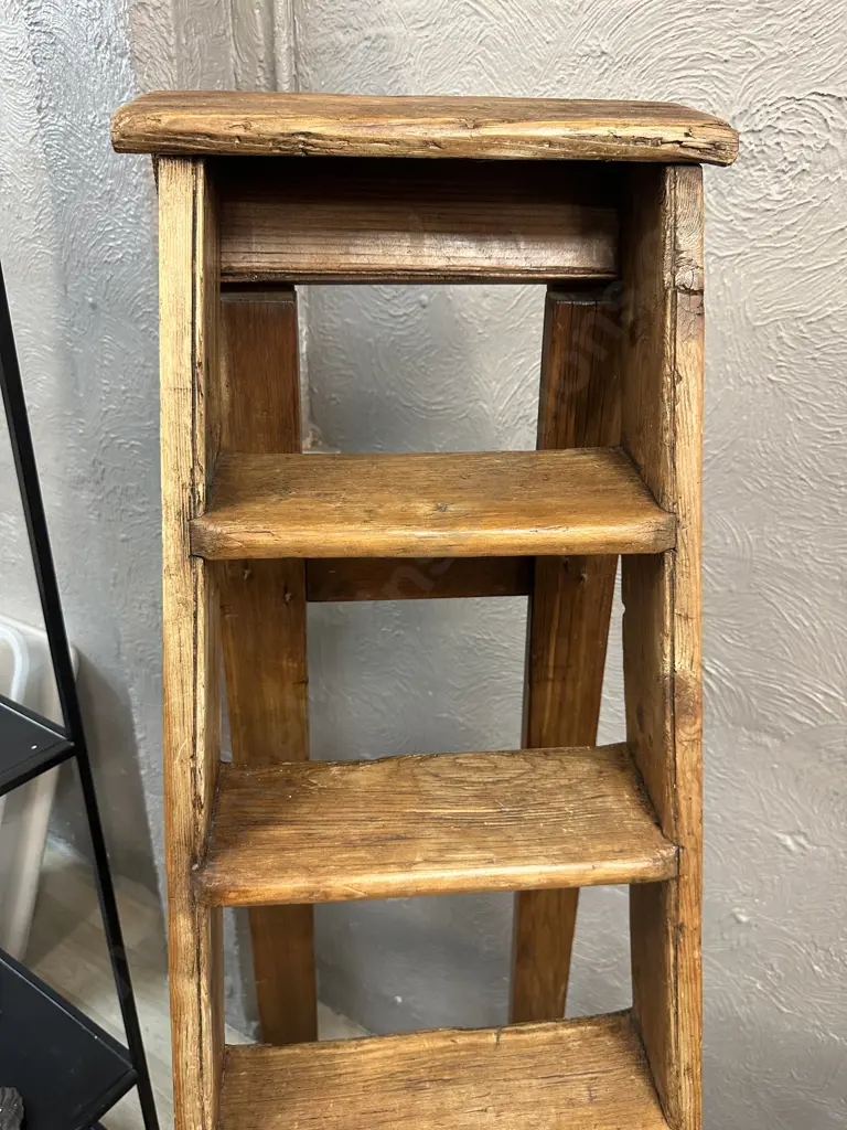A Vintage Pine Seven Tread Step Ladder. H157cm Image 1++