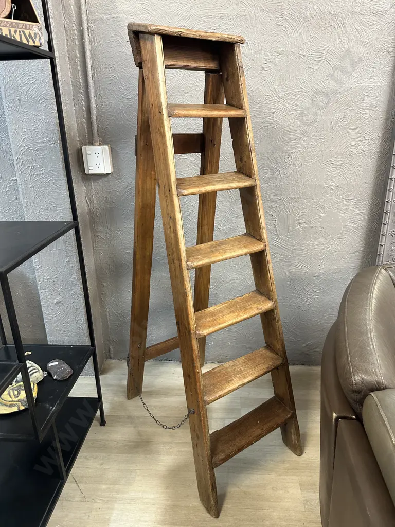 A Vintage Pine Seven Tread Step Ladder. H157cm Image 1++