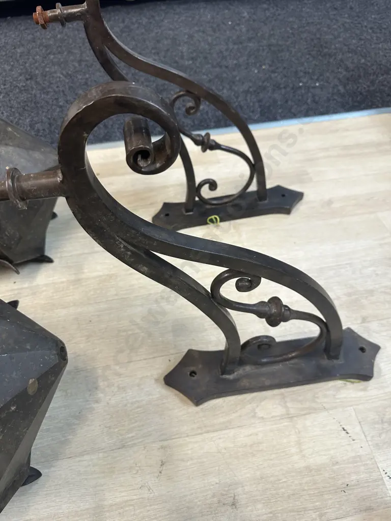 Pair of French Antique Heavy Bronze Exterior Wall Lights With Frosted Glass Panels c1890. H114cm. Image 1++