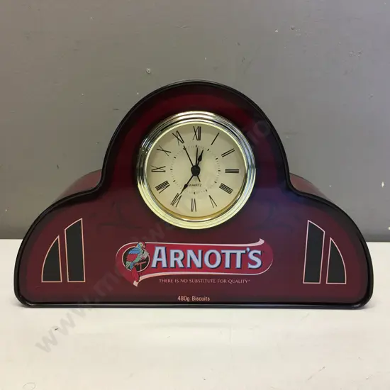 Arnott's Collectible Commemorative Mantle Tin Clock, 480 g - c 2007 Colourful Macaw Parrot Logo. 19 x 29cm