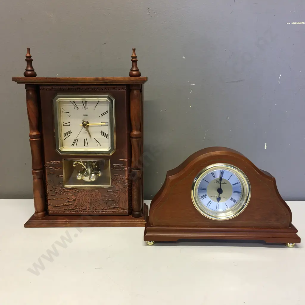 Twinbird (Japan) Wood & Copper Rotating Pendulum Clock & Belvedere Westminster Chime Wooden Clock - Battery Operated Image 1++