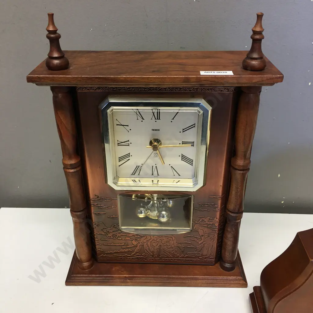 Twinbird (Japan) Wood & Copper Rotating Pendulum Clock & Belvedere Westminster Chime Wooden Clock - Battery Operated Image 1++