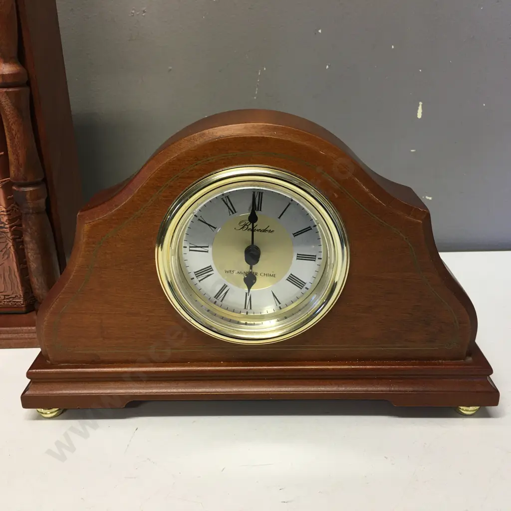 Twinbird (Japan) Wood & Copper Rotating Pendulum Clock & Belvedere Westminster Chime Wooden Clock - Battery Operated Image 1++