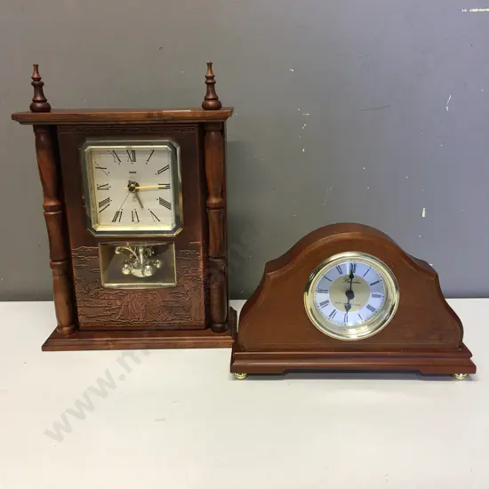 Twinbird (Japan) Wood & Copper Rotating Pendulum Clock & Belvedere Westminster Chime Wooden Clock - Battery Operated