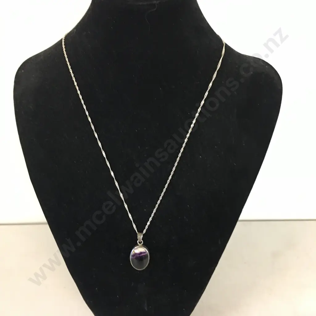 Oval Amethyst? Stamped 925 Deep Coloured Stone Necklace Image 1++