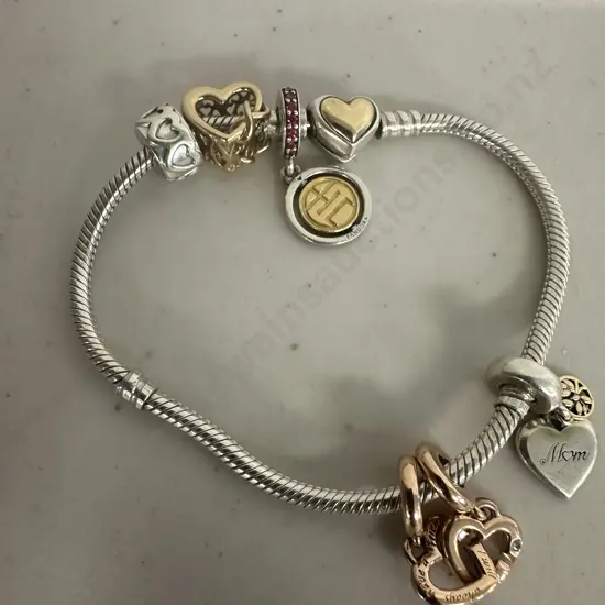 Pandora Bracelet With Assorted Charms, Some Pandora, & Pandora Clasp Stamped G585
