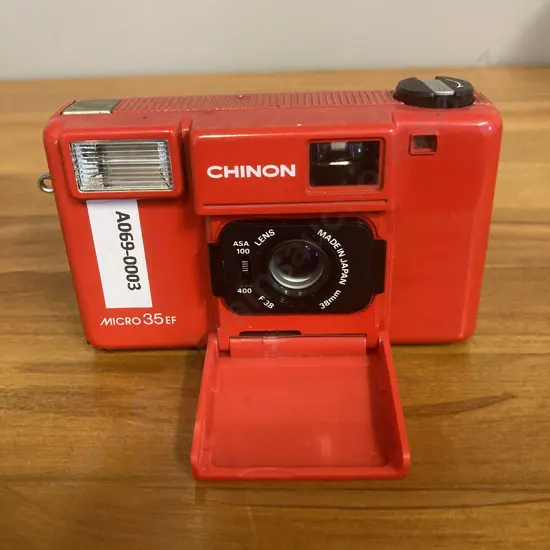 Vintage 1980s Red Chinon Micro 35 EF Folding Front 35mmCamera