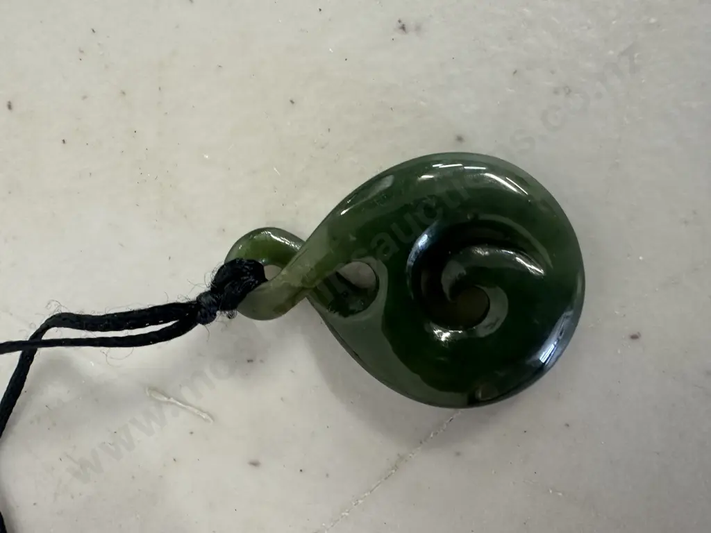 Greenstone Pendant On Plaited Neckace L3.5cm,W2.5cm. Image 1++