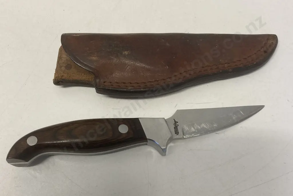 Rare Lakota Fin Wing (Hoffman) Knife With Original Leather Sheath. Made by Sei Kanematsu of Seki, Japan Image 1++