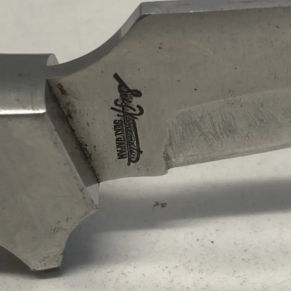 Rare Lakota Fin Wing (Hoffman) Knife With Original Leather Sheath. Made by Sei Kanematsu of Seki, Japan Image 1++