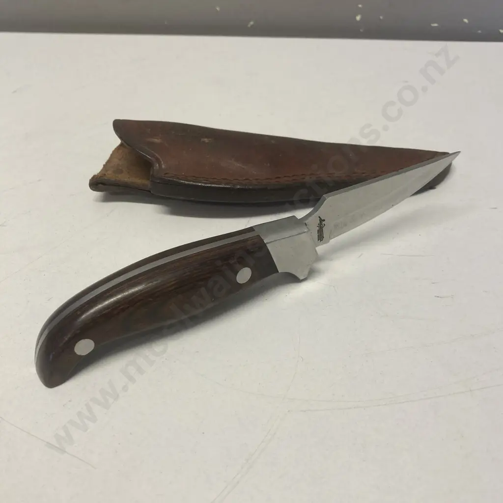 Rare Lakota Fin Wing (Hoffman) Knife With Original Leather Sheath. Made by Sei Kanematsu of Seki, Japan Image 1++