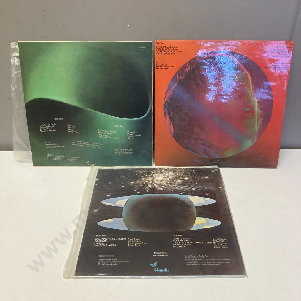 Robin Trower Vinyl LPs - Chrysalis Label - Twice Removed From Yesterday 1973, Bridge Of Sighs 1974, For Earth Below 1975 Image 1++