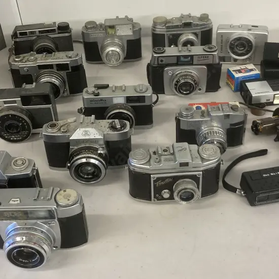 Box Lot Cameras & Camera Items - Assorted German, Japanese & Italian