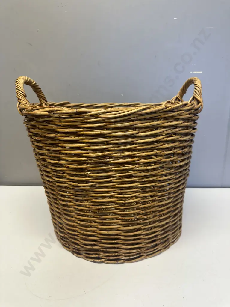 Vintage Double Handled Cane Basket H38,Dia43cm. Image 1++