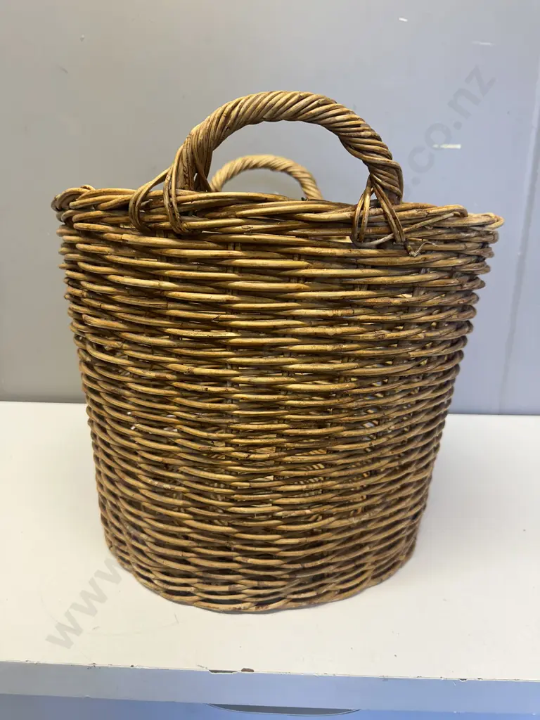 Vintage Double Handled Cane Basket H38,Dia43cm. Image 1++