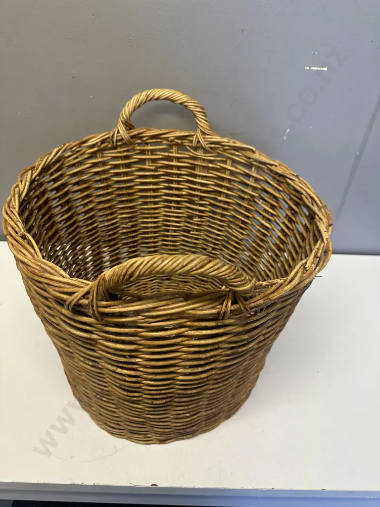 Vintage Double Handled Cane Basket H38,Dia43cm. Image 1++