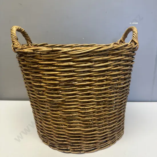 Vintage Double Handled Cane Basket H38,Dia43cm.
