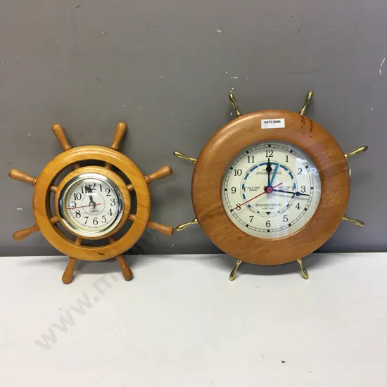 Quartz Wooden Ships Wheel Clock / Barometer & Wooden Ships Wheel Clock
