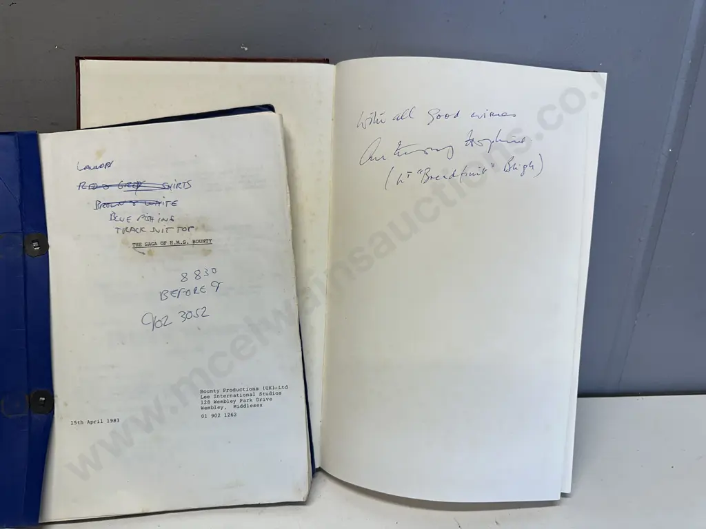 The Saga Of H.M.S. Bounty Screenplay 1983 Bounty Productions &  Anthony Hopkins "Bligh" Signed Mutiny On The Bounty Book Image 1++