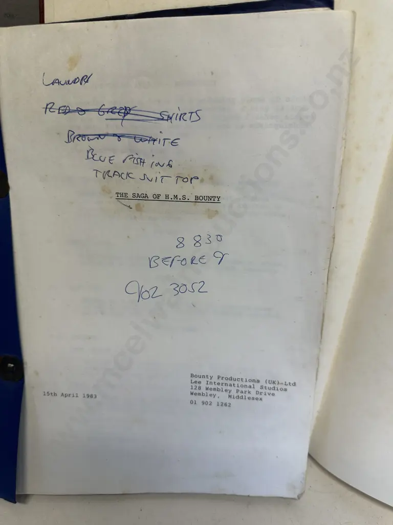 The Saga Of H.M.S. Bounty Screenplay 1983 Bounty Productions &  Anthony Hopkins "Bligh" Signed Mutiny On The Bounty Book Image 1++