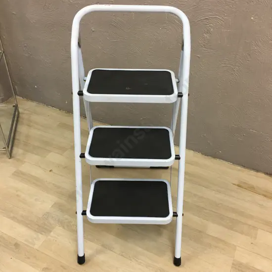 White 3 Step Folding Step Ladder