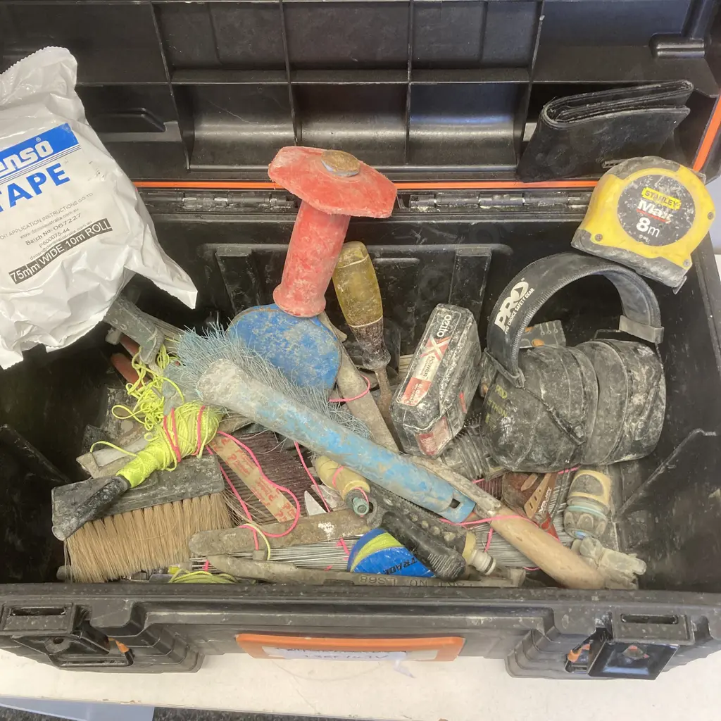 AEG 22" Gear Tool Box, Rusty Wallet, Tools, Earmuffs Etc Image 1++