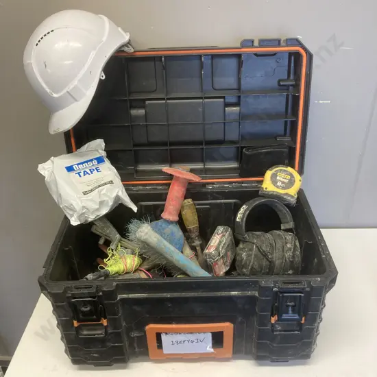 AEG 22" Gear Tool Box, Rusty Wallet, Tools, Earmuffs Etc