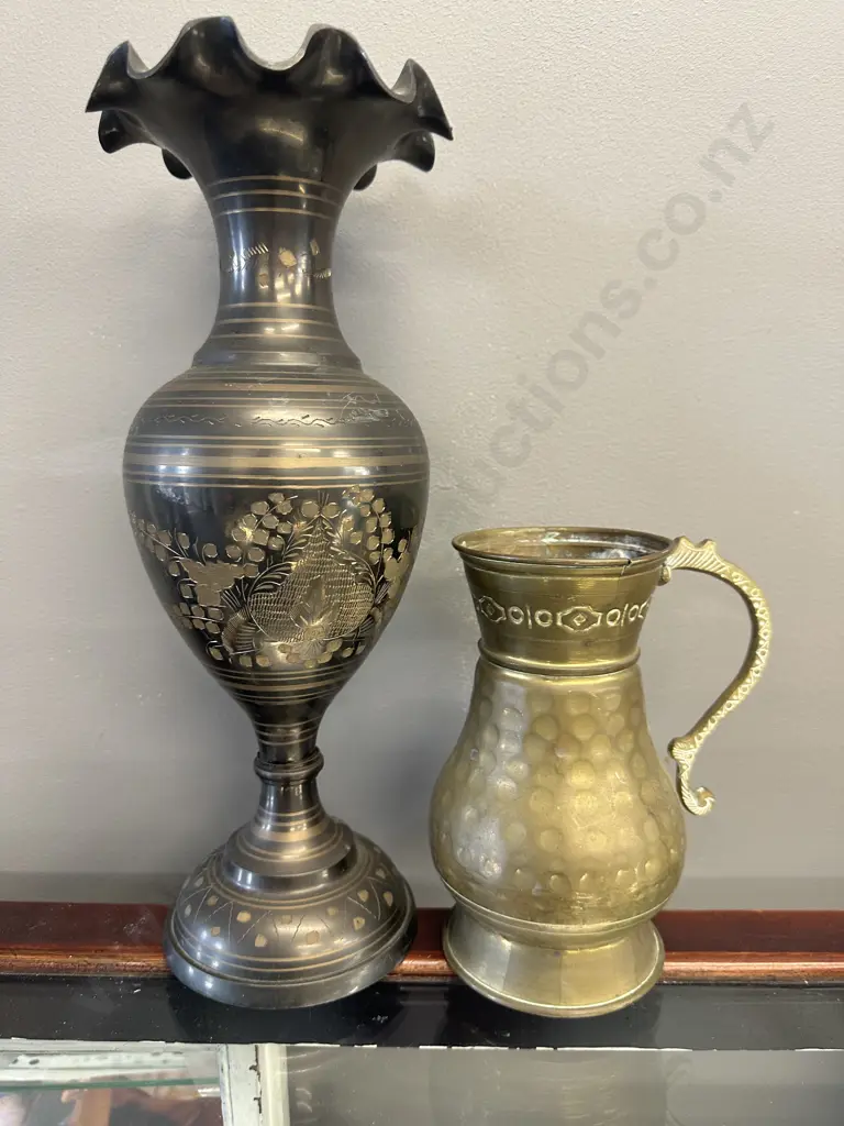 Brass Mug & Fluted Top Vase Image 1++