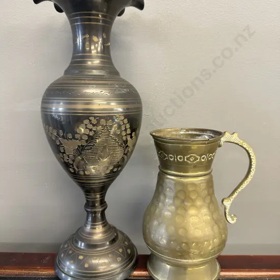 Brass Mug & Fluted Top Vase