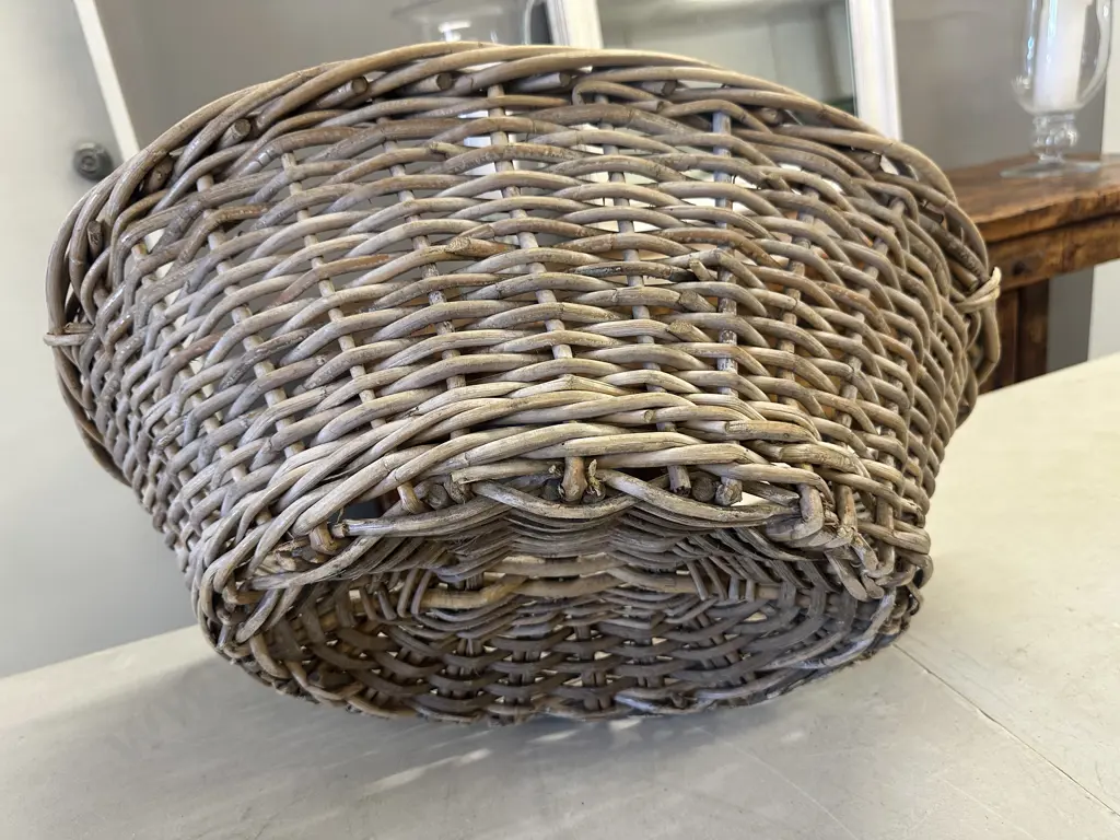 Vintage Double Handled Oval Cane Basket Image 1++