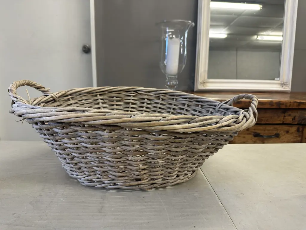 Vintage Double Handled Oval Cane Basket Image 1++
