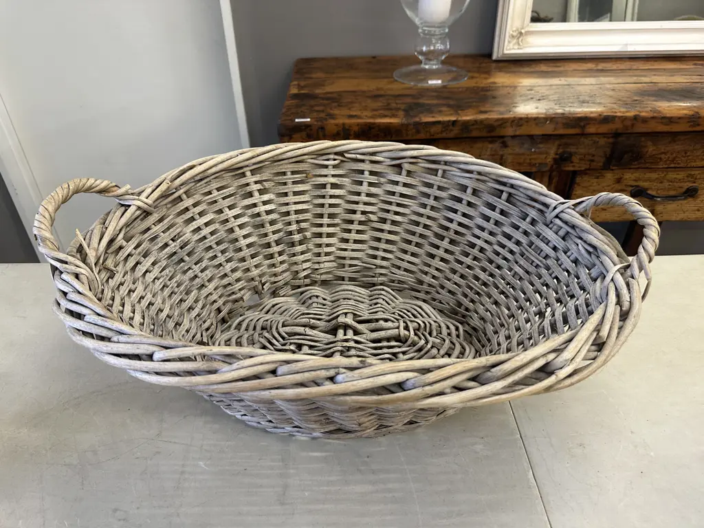 Vintage Double Handled Oval Cane Basket Image 1++