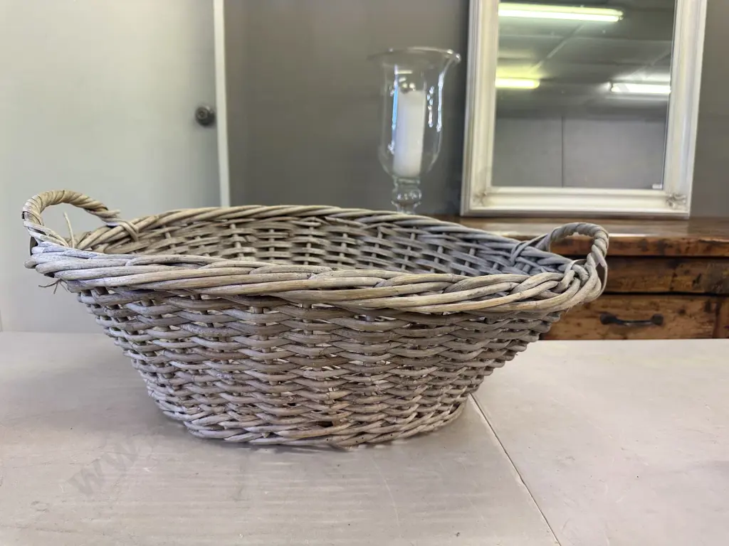 Vintage Double Handled Oval Cane Basket Image 1++