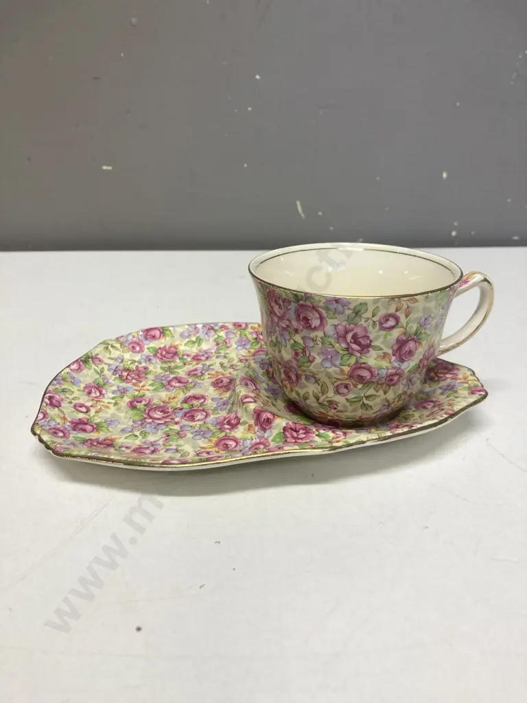 Vintage Royal Winton 'English Rose' Chintz Tennis Cup and Saucer c1950 Image 1++