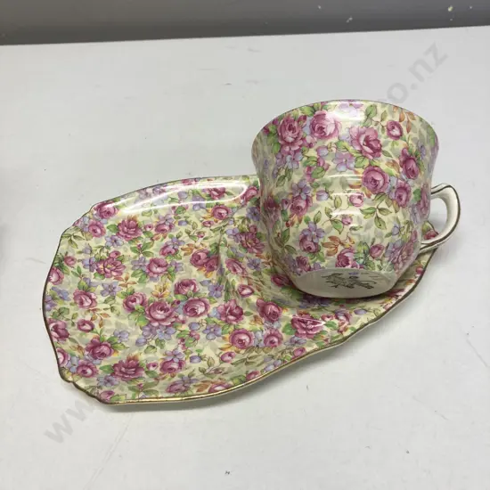 Vintage Royal Winton 'English Rose' Chintz Tennis Cup and Saucer c1950