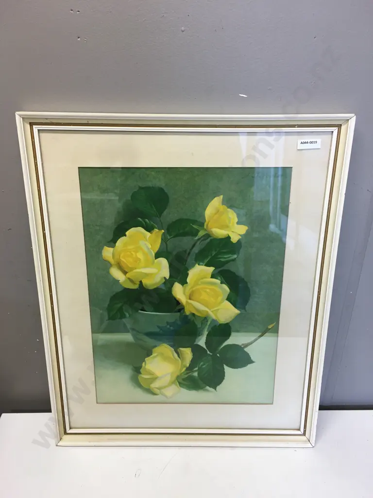 Vintage JB Souter Yellow Roses Print In Cream Frame. 54 x 44cm Image 1++