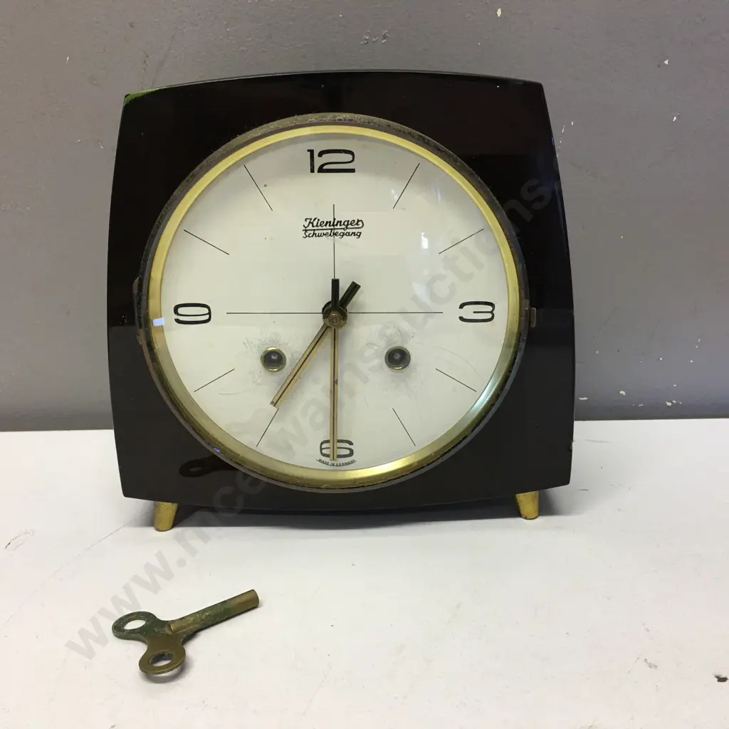 Vintage German Kieninger Schwebegang Mantel Clock. Time & Strike With Key. 1950s? H20 W20 D8cm Image 1++