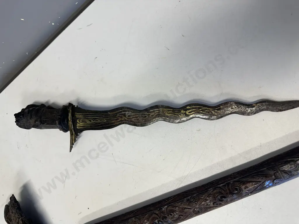 Finely Carved Ceremonial Keris Kris Dagger Sword. L66cm (As Found Condition) Image 1++
