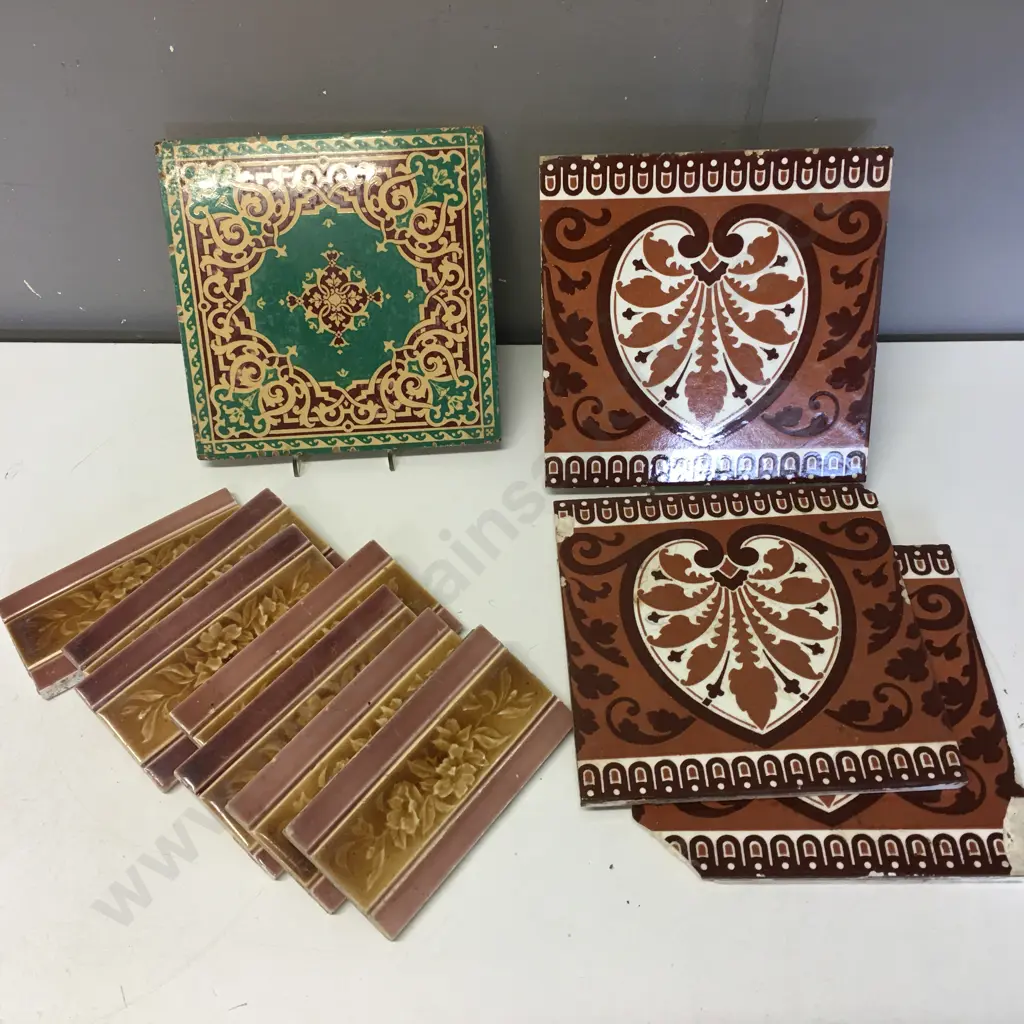 Selection Of Mintons Stoke On Trent Square Wall Tiles 210x210cm  & Rectangular Tiles x7 15.5 x 8cm. Image 1++