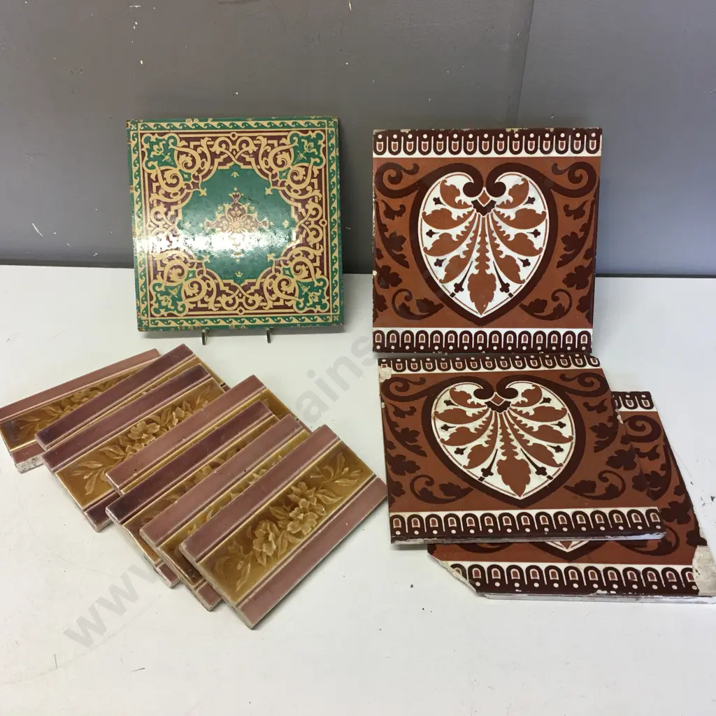Selection Of Mintons Stoke On Trent Square Wall Tiles 210x210cm  & Rectangular Tiles x7 15.5 x 8cm. Image 1++