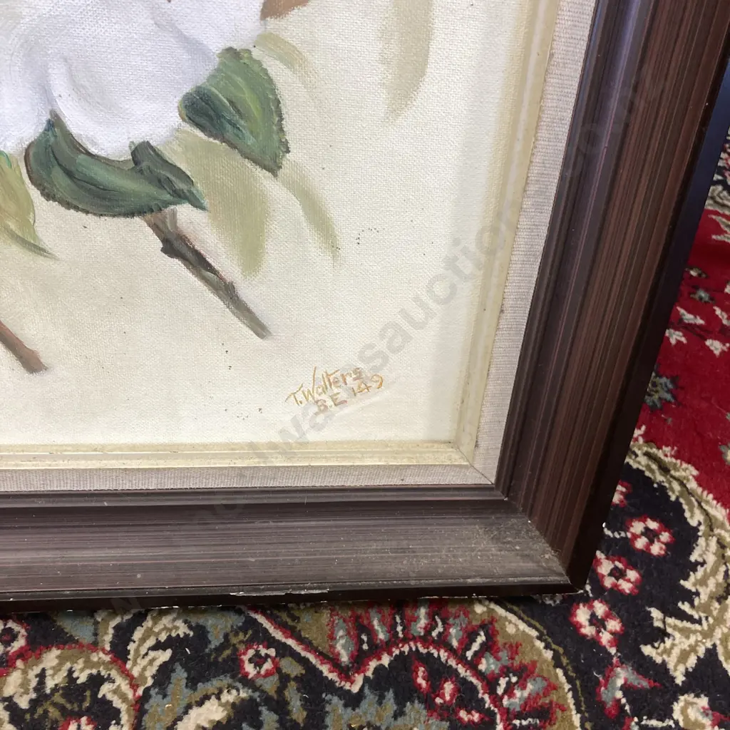 Camilias by T Walters Framed Oil Painting. 71 x 56cm Image 1++