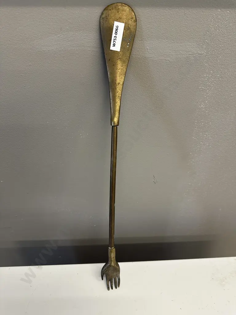 Vintage Brass Backscratcher / Shoe Horn, Mid-Twentieth Century Modernist. L41cm Image 1++