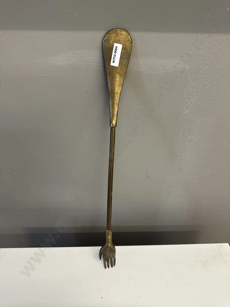 Vintage Brass Backscratcher / Shoe Horn, Mid-Twentieth Century Modernist. L41cm Image 1++
